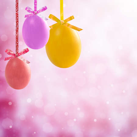 Holiday card with colorful easter eggs and place for your textの写真素材