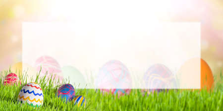Holiday Easter card with eggs and place for your text on a white sheet