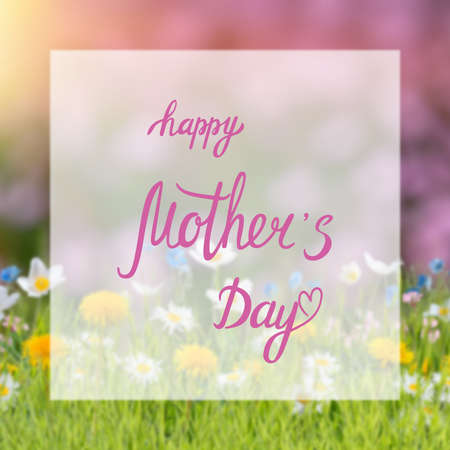Holiday greetings card with flowers and hand lettering text Happy Mothers Dayの写真素材