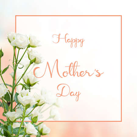Holiday greetings card with roses flowers and hand lettering text Happy Mothers Dayの写真素材