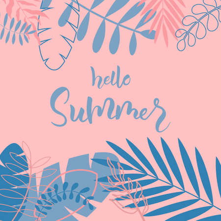 Summer hand lettering modern calligraphy text with leaves for seasonal card or banner Vector 10 EPSのイラスト素材