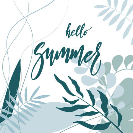 Summer hand lettering modern calligraphy text with leaves for greeting card or banner Vector 10 EPSのイラスト素材