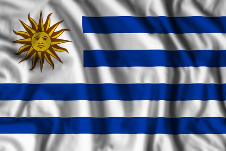 Uruguay flag realistic waving for design on independence day or other state holiday. 3D illustrationの写真素材
