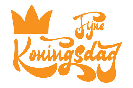 Fijne Koningsdag hand lettering text for Netherlands national holiday - King's day. Greeting card., Banner or poster. Vector 10 EPSのイラスト素材