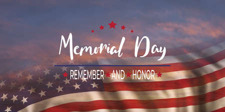 Memorial day card with flag and text USA national day Remember and Honnorの写真素材