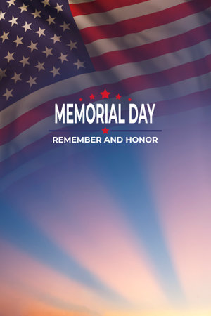 Memorial day card with flag and text USA national day Remember and Honnorの写真素材