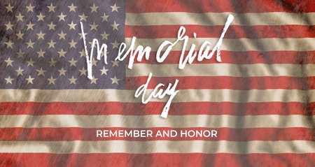 Memorial day card with flag and text USA national day Remember and Honnor. Illustrationの写真素材