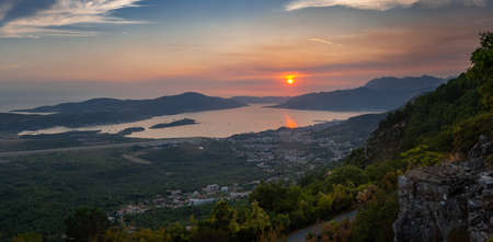 Boka kotorska bay beautiful sea and mountains, Montenegro, traditional Adriatic landscapeの写真素材