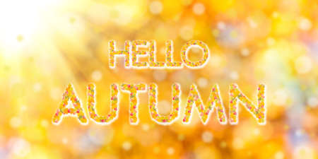 Autumn nature card with leaves and hand lettering text, fall creative desighの写真素材