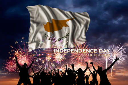 Cyprus Independence day card with flag and fireworks, National holidayの写真素材