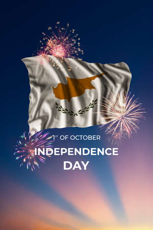 Cyprus Independence day card with flag and fireworks, National holidayの写真素材