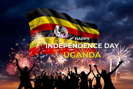 Holiday sky with fireworks and flag of Nigeria, independence dayの写真素材