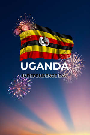 Holiday sky with fireworks and flag of Nigeria, independence dayの写真素材