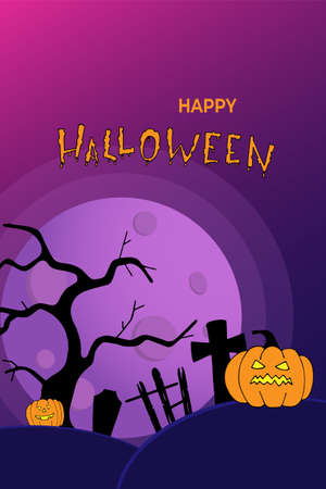 Happy Halloween holiday greeting card with pumpkin and lettering text, banner or wallpaper. Illustrationの写真素材