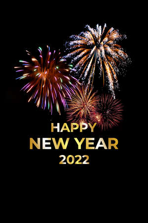 Holiday New Year 2022 greetings card with fireworks and text