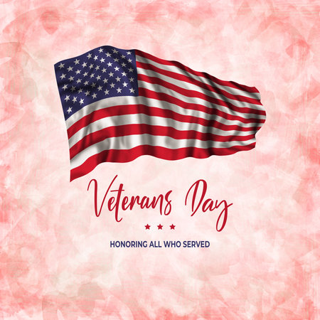Veterans day card with flag and text USA national day Honoring all who servedの写真素材