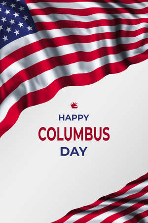Happy Columbus day card with US flag and text in skyの写真素材