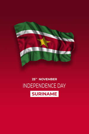 Suriname independence day greetings card with flag and text. National holidayの写真素材