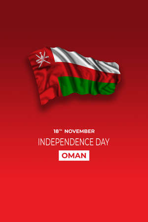 Oman independence day greetings card with flag and text. National holidayの写真素材