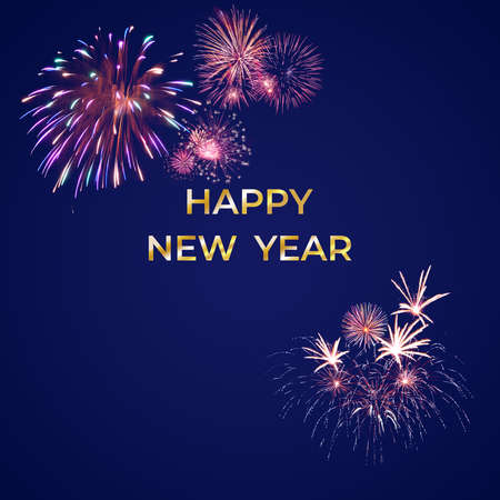 Holiday New Year 2022 greetings card with fireworks and textの写真素材
