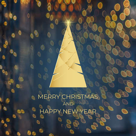 Greeting card with Merry Christmas and New Year text. Holiday banner illustrationの写真素材