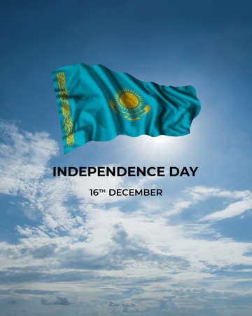 Kazakhstan independence day card with flag. National holidayの写真素材