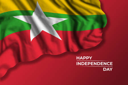 Myanmar independence day greetings card with flag and text. National holidayの写真素材
