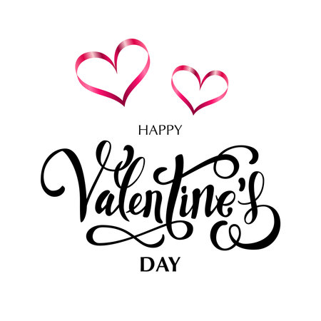 Happy Valentines Day holiday banner with hearts and congratulations text isolated; , illustrationの写真素材