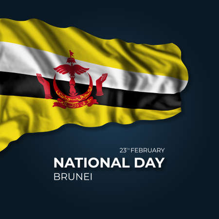 Brunei independence day greetings card with flag and text. national holidayの写真素材