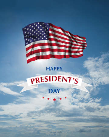Presidents day card with US flag in the sky, national holiday.の写真素材