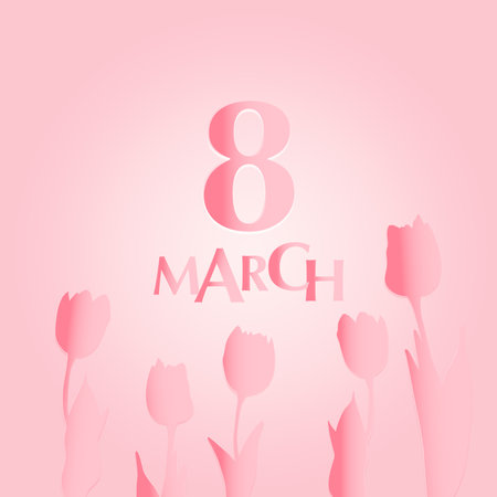8 march internationals womens day pink holiday card with tulip flowers, illustrationの写真素材