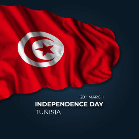 Tunisia independence day greetings card with flag and text. national holidayの写真素材
