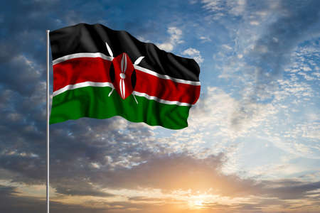 Waving National flag of Kenya in beautiful skyの写真素材
