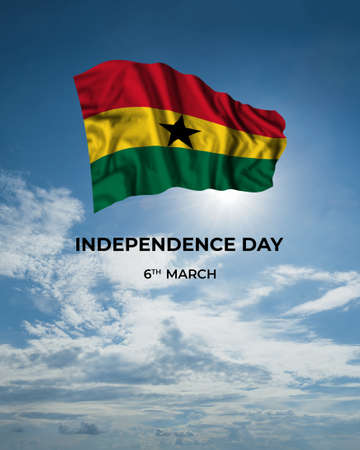 Ghana independence day card with flag in sunny blue sky. national holidayの写真素材