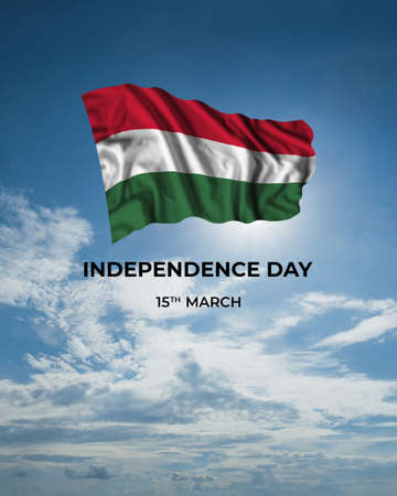Hungary independence day card with flag in sunny blue sky. national holidayの写真素材