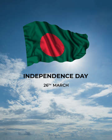 Bangladesh independence day card with flag in sunny blue sky. national holidayの写真素材