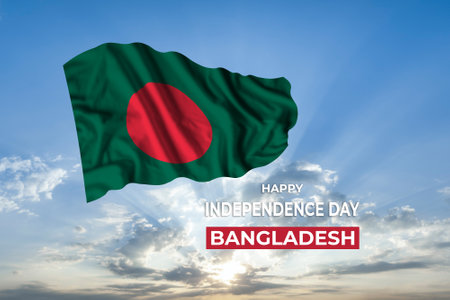 Bangladesh independence day card with flag in sunny blue sky. national holidayの写真素材