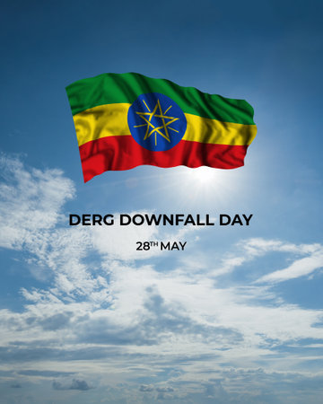 Ethiopia independence day card with flag in sunny blue sky. national holidayの写真素材