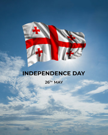 Georgia independence day card with flag in sunny blue sky. national holidayの写真素材