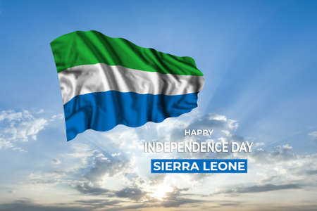 Sierra Leone independence day card with flag in sunny blue sky. national holidayの写真素材