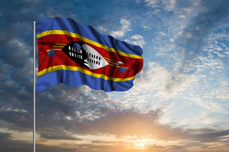 Waving National flag of Swaziland in beautiful skyの写真素材