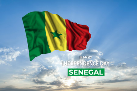Senegal independence day card with flag in sunny blue sky. national holidayの写真素材