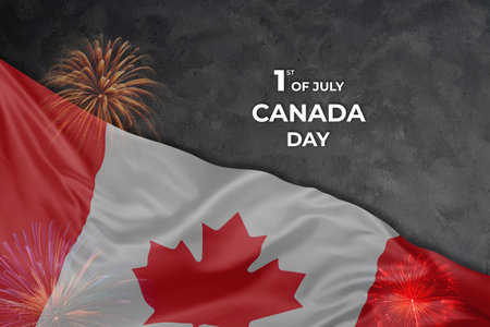 greetings card with flag and fireworks. National holiday