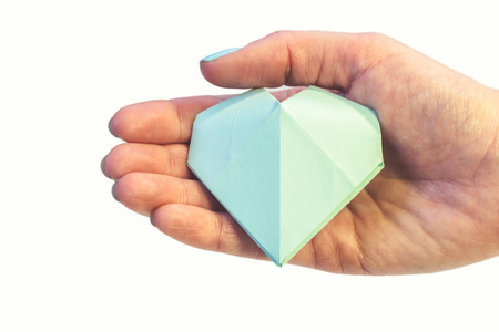 Tiffany blue paper heartの写真素材