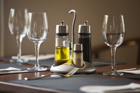 Restaurant dining table, set and readyの写真素材