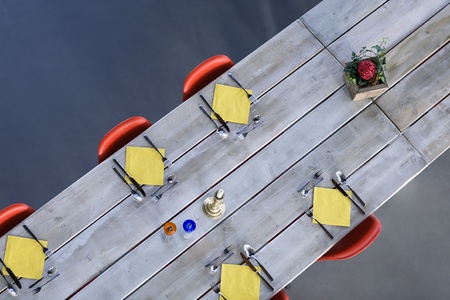 Table and chairs, high angle view