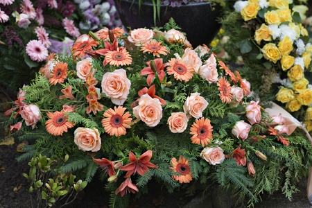 A garland of flowers on the grave