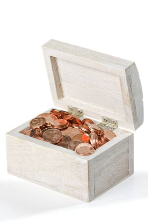 Treasure  chest full of copper coinsの写真素材