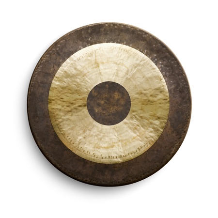 Traditional oriental gong on white background, front viewの写真素材