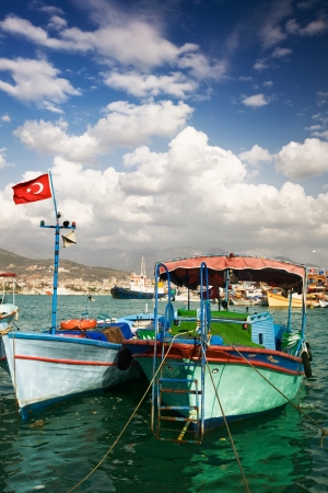 Two boats in harbour of Alanya, Turkey, Middle Eastの写真素材